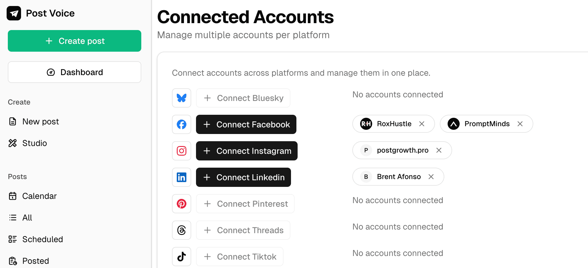 Post to all platforms instantly